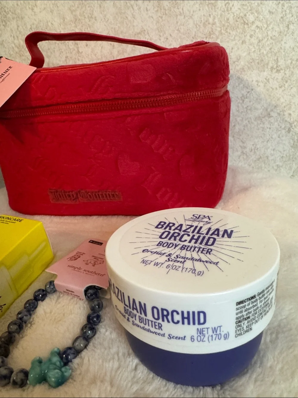 Juicy Couture Red Quilted Cosmetic Case with Handle Bundle
